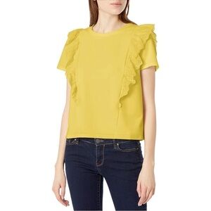 Sugarlips Skyler Eyelet Ruffle Knit Crewneck Short Sleeve Lemon Yellow Top Tee